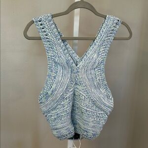 Boohoo Blue and White V-Neck Sweater